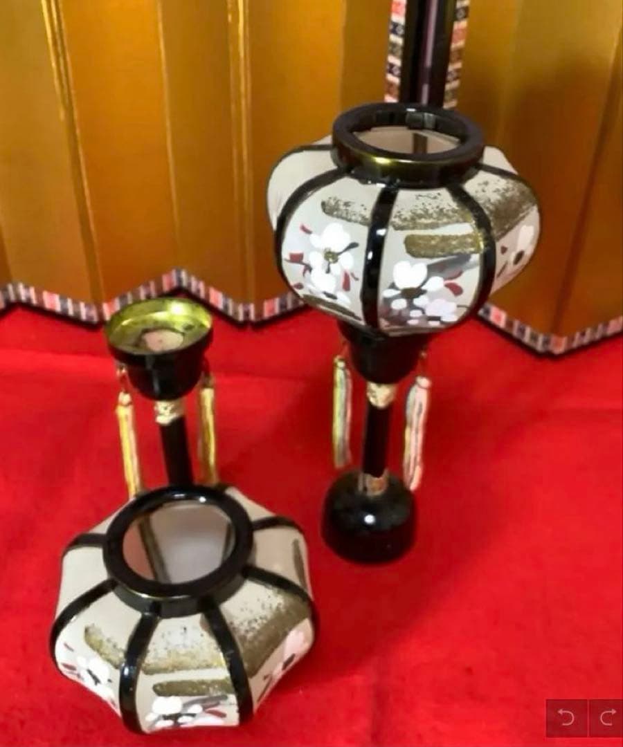 【木目込み人形】 雛飾りセット ①親王飾り② 木製親王台③小型屏風④小型ぼんぼり