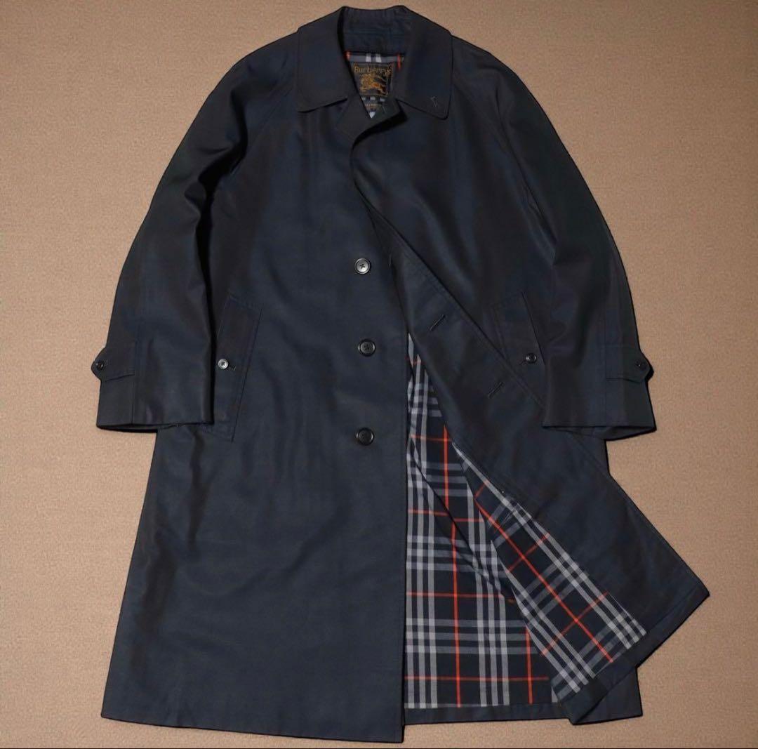 BURBERRY バーバリー　ステンカラーコート　ノバチェック　ネイビー　L