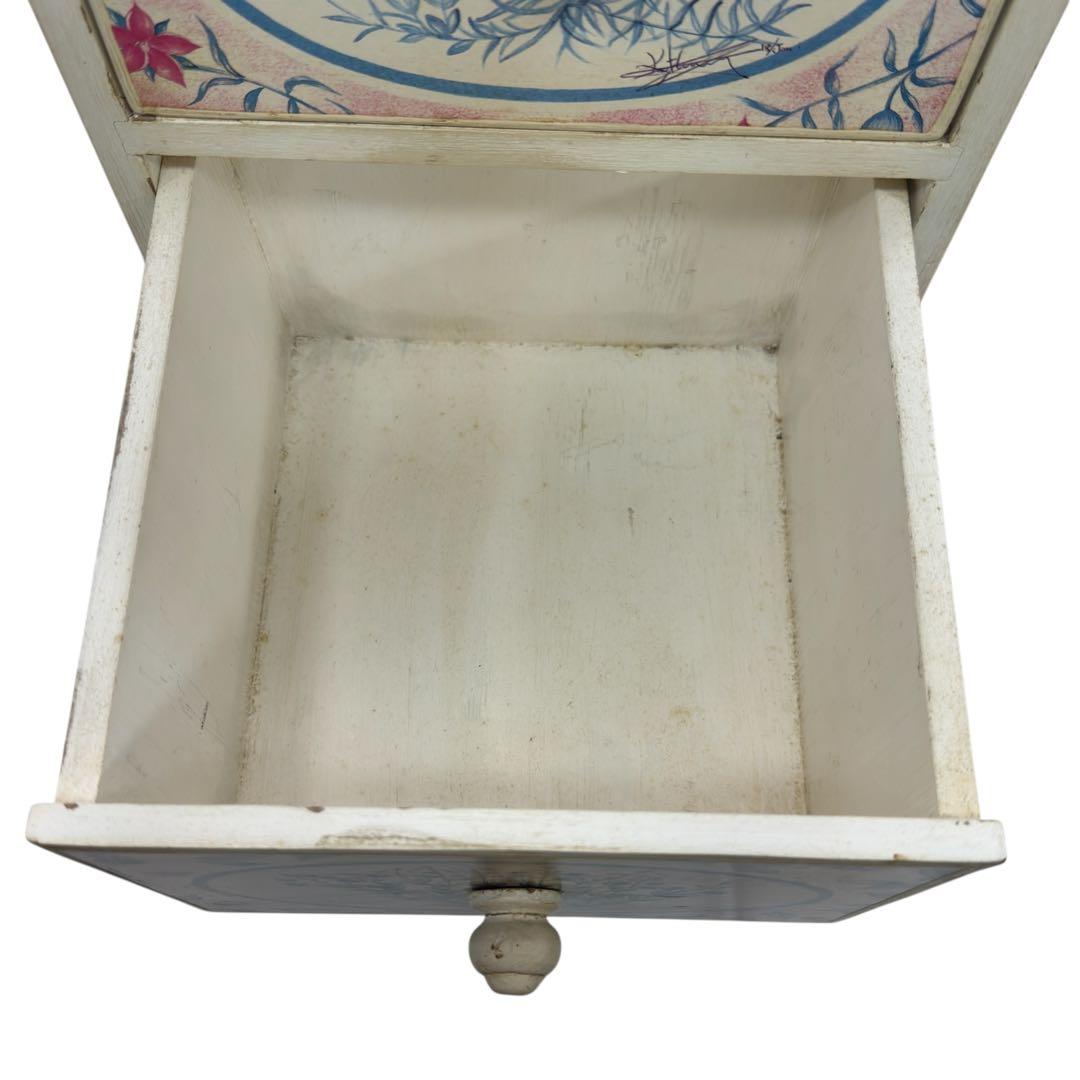 トールペイント 花柄 アンティーク家具 4段木製 スリムチェスト