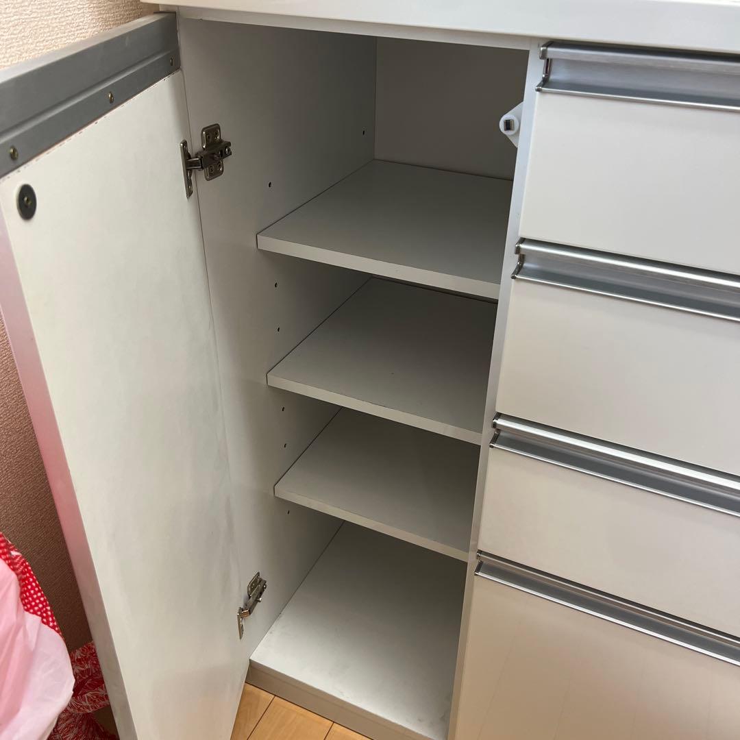 ホワイトキッチンカウンター カップボード　炊飯器収納付き