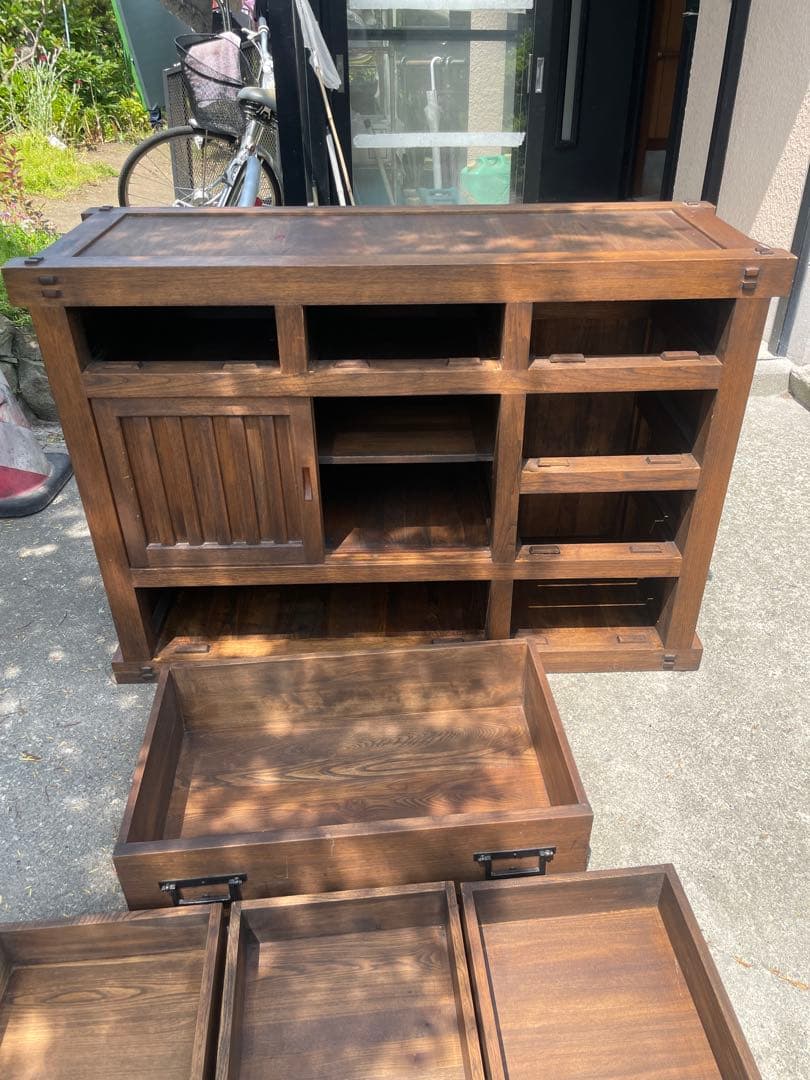 天然木 民芸家具 和箪笥 和風チェスト 水屋箪笥 引き戸付き 収納箪笥 小引出し