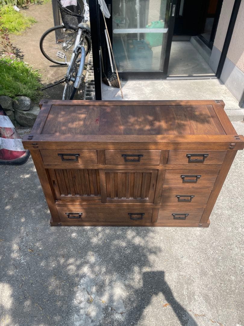 天然木 民芸家具 和箪笥 和風チェスト 水屋箪笥 引き戸付き 収納箪笥 小引出し