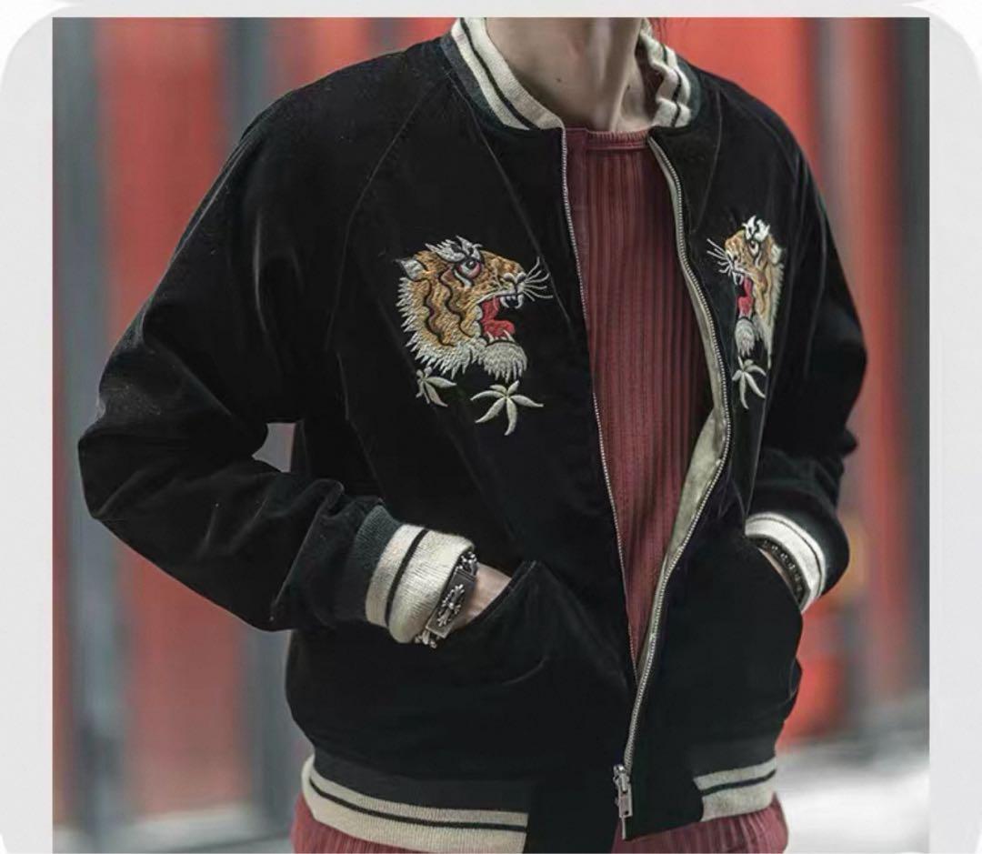 12月19日18時まで！ XLサイズ別珍50'sスカジャン虎鷹両面リバーシブル