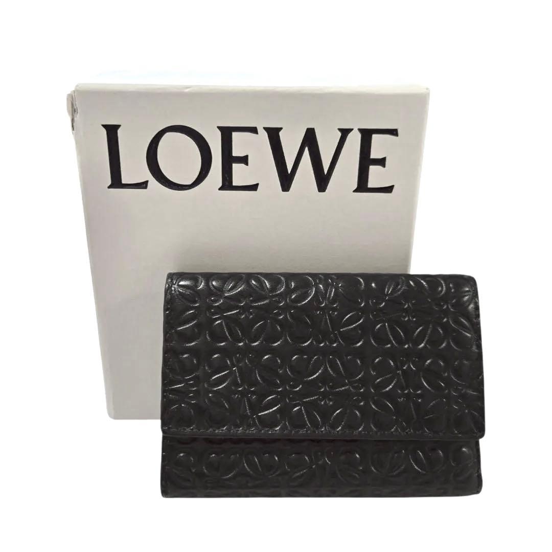 LOEWE ロエベ アナグラム 三つ折り財布 レザー ブラック スペイン製