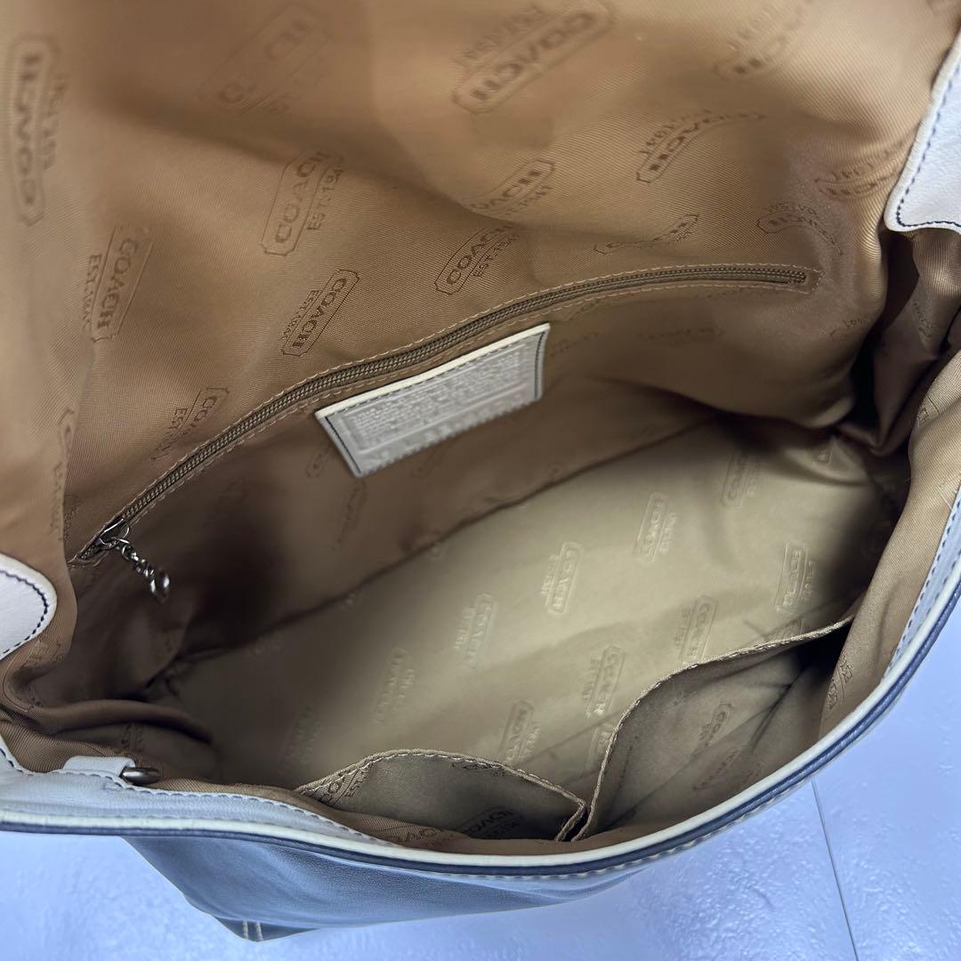 COACH メッセンジャーバッグ レザー 斜め掛け ネイビー ホワイト