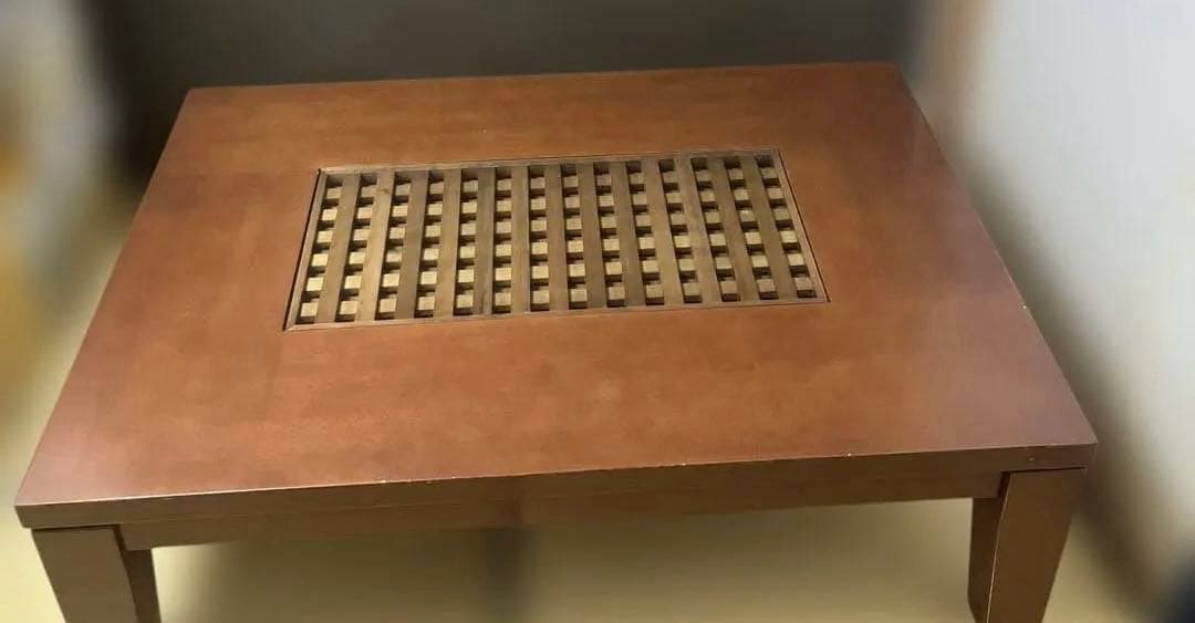 木製ブラウン家具調こたつ 格子デザイン