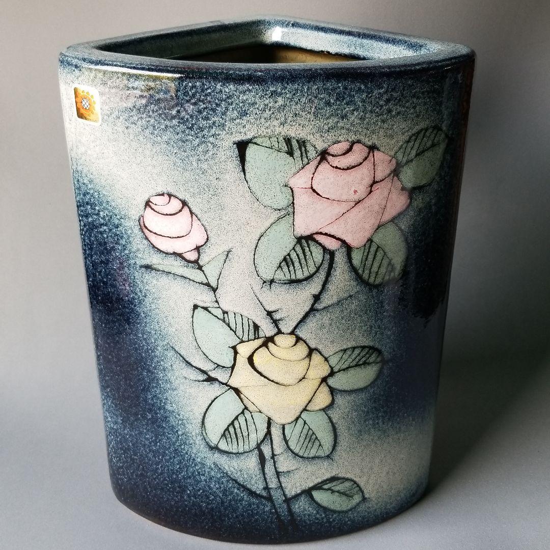 信楽焼傘立て  コーナー絵付け 高さ４７cm