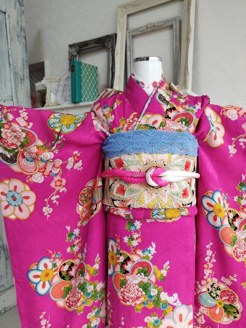 アンティークマゼンタピンクの着物単品