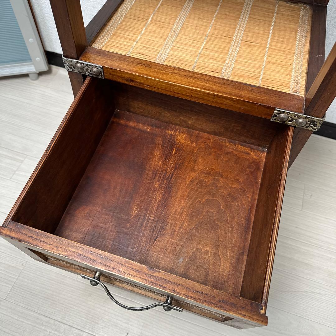 アジアン 民芸 簾 金属取手 金具 鋲打 電話台 花台 サイドテーブル i1※