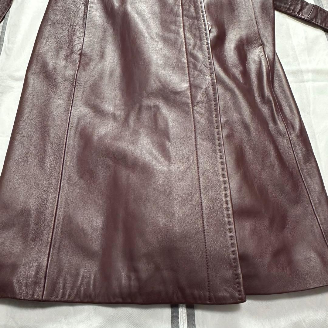 XL♡バルマン♡ラムレザー　ロングコート　ベルト　ボルドー