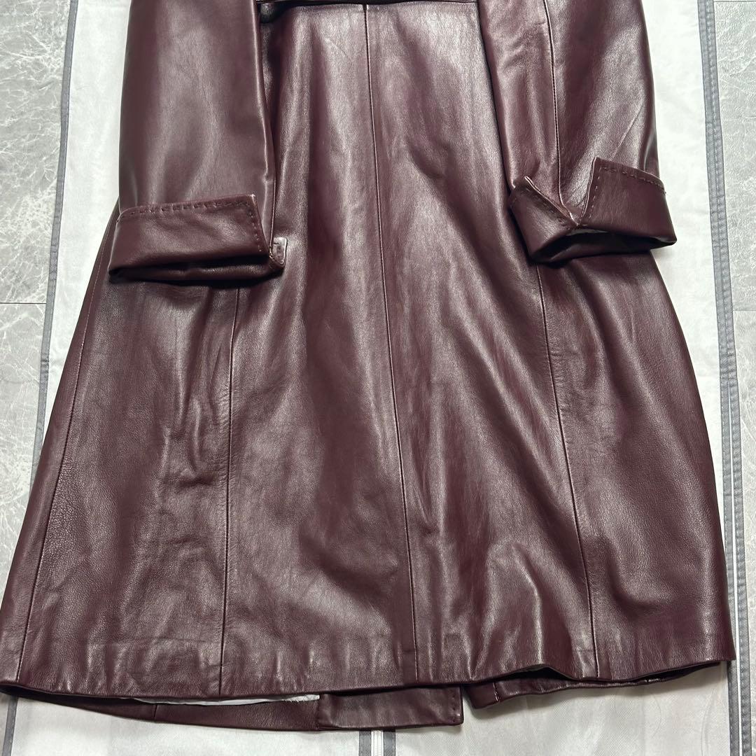 XL♡バルマン♡ラムレザー　ロングコート　ベルト　ボルドー