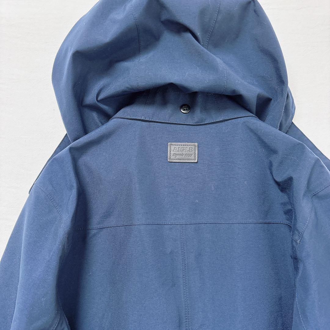 エーグル◆ゴアテックスステンカラーコート(M)紺 フード付き 防水 高機能素材