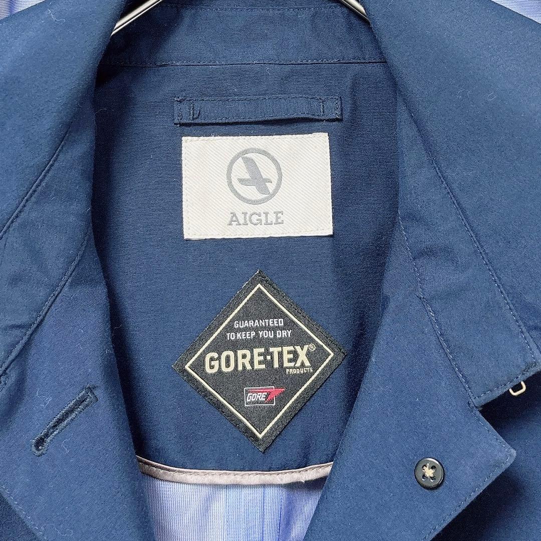 エーグル◆ゴアテックスステンカラーコート(M)紺 フード付き 防水 高機能素材