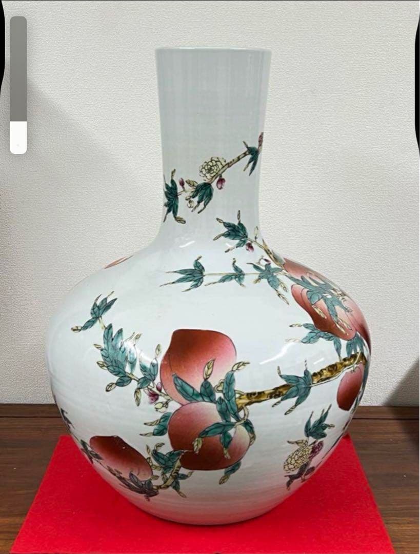 中国 清時代・【大清乾隆年製】・在銘　九個もも特大花瓶 粉彩天球瓶・y303