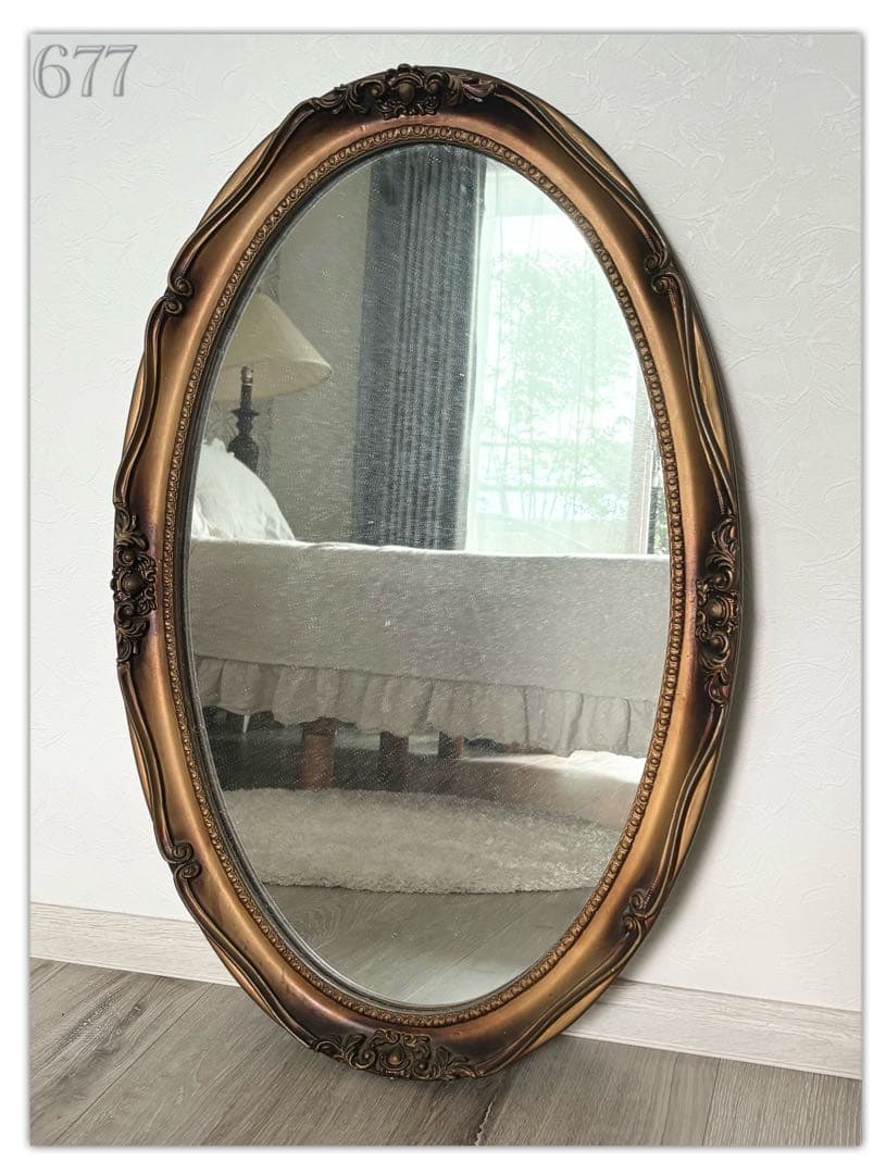 677◆大きめ◇アンティーク◇楕円形 額入り ミラー 姿見 鏡◇ドレッサーにも◆