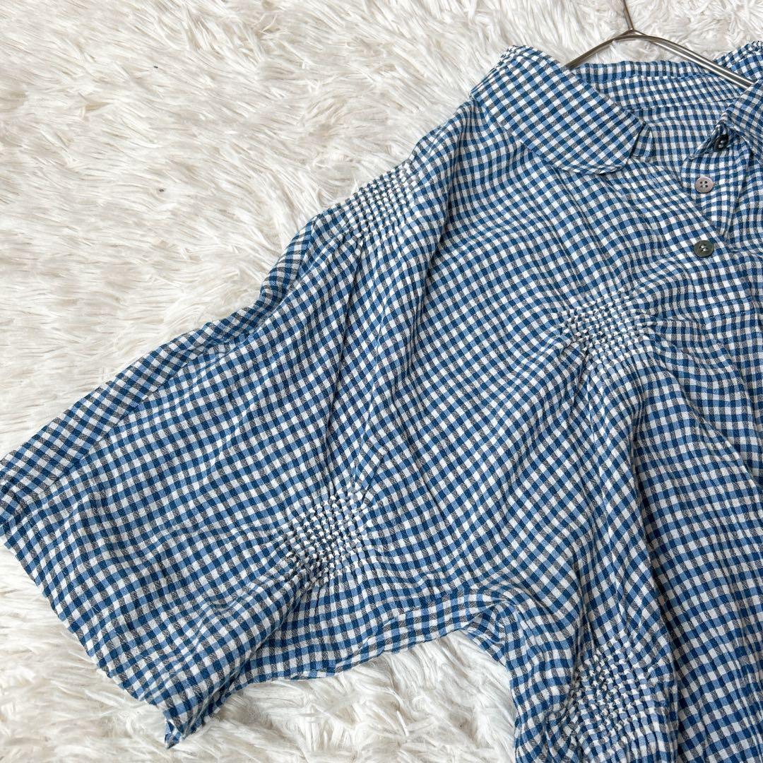 HaaT ISSEY MIYAKE　半袖ドルマンブラウス 絞りシワ加工 チェック