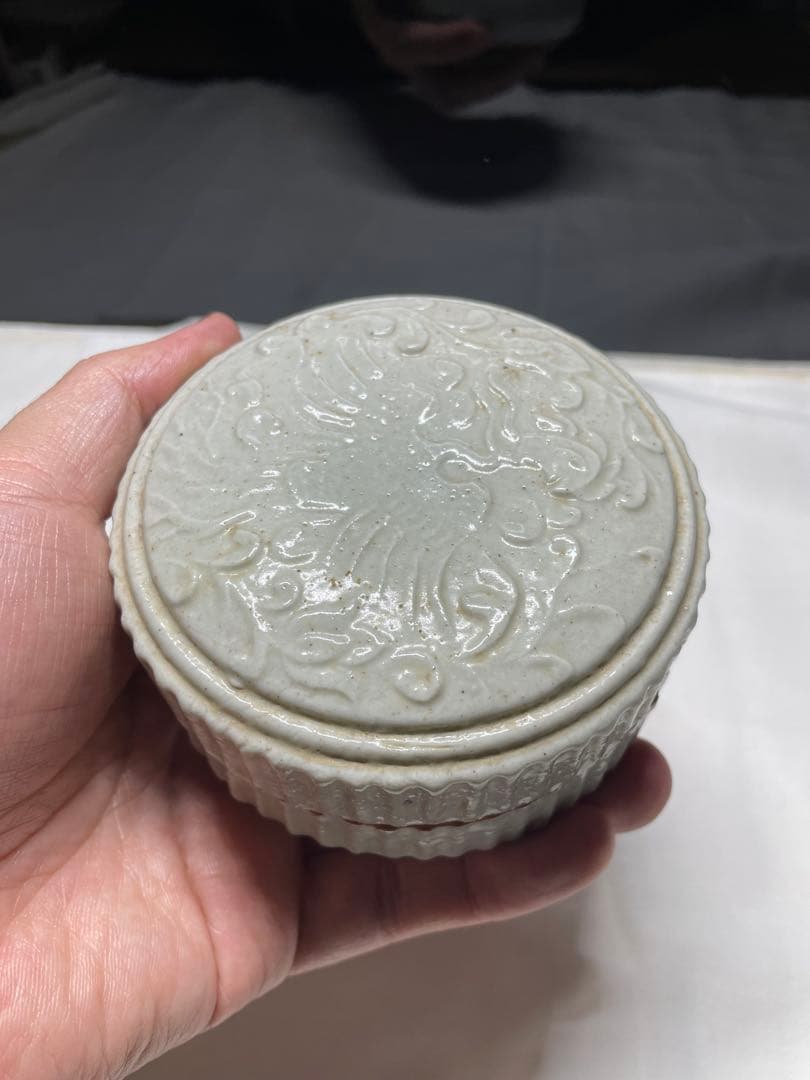 香合。鳳凰文。中国。明時代。茶道具。香道具。古美術。骨董品。舊家蔵出し