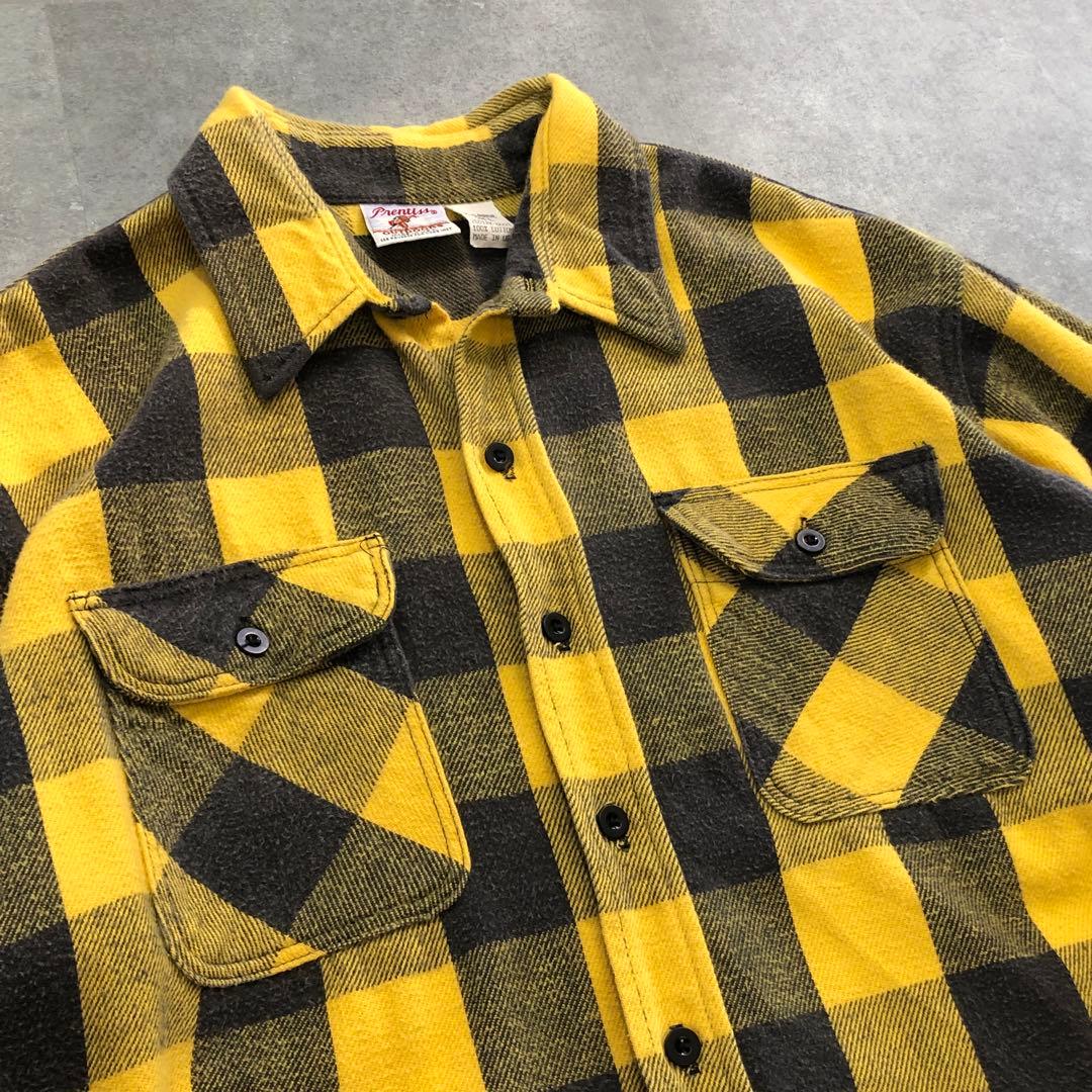 90s USA製 Prentiss ネルシャツ バッファローチェック イエロー