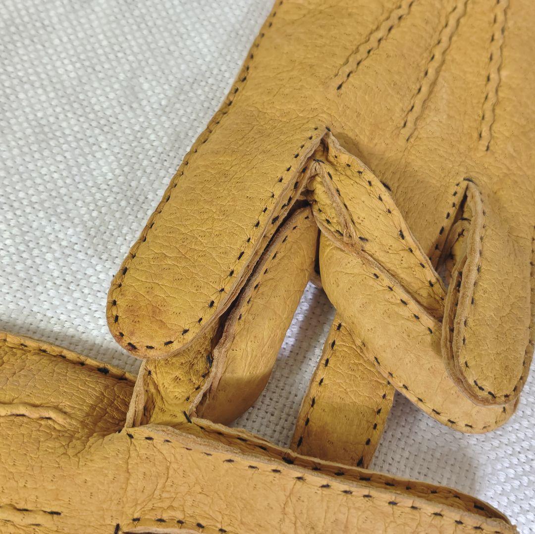 デンツDENTSハンドソーイングカシミヤライニングペッカリーレザーグローブ手袋黄