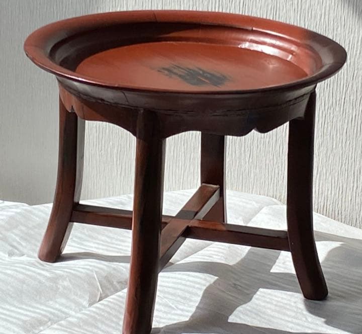 木製 、朱/溜 漆塗り李朝中国韓国デザイン☆木製アンティーク花台飾り.家具