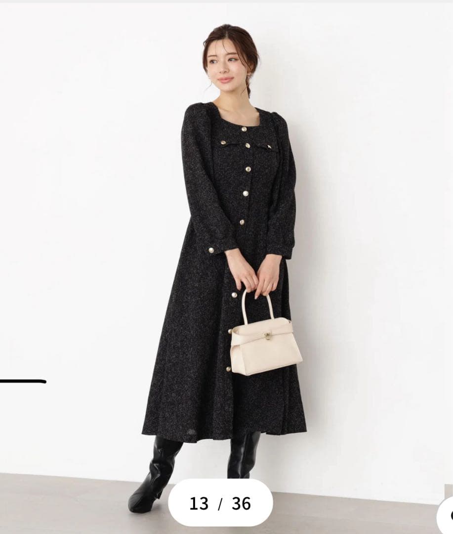 m*i様 フロント釦ツイードワンピース　ブラック　Mサイズ