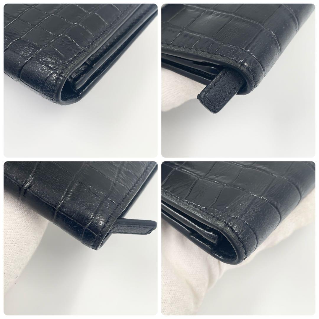 【✨美品】サンローラン 長財布 YSL クロコ レザー カサンドラ ブラック