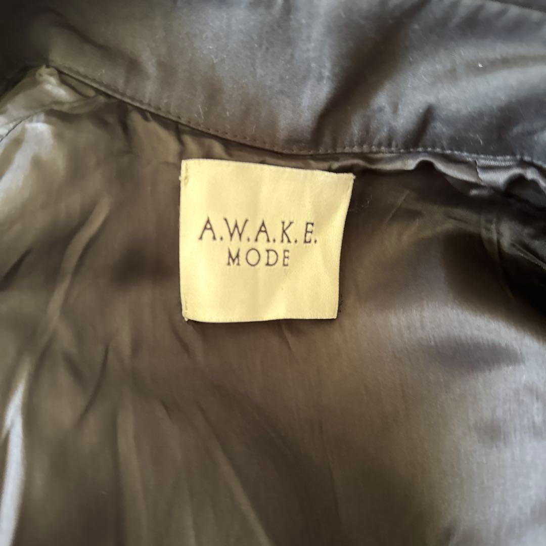 A.W.A.K.E MODE ドレープデザインブラックダブルブレストロングコート