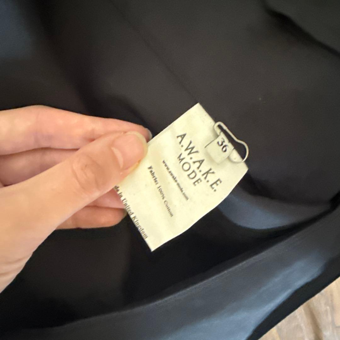 A.W.A.K.E MODE ドレープデザインブラックダブルブレストロングコート