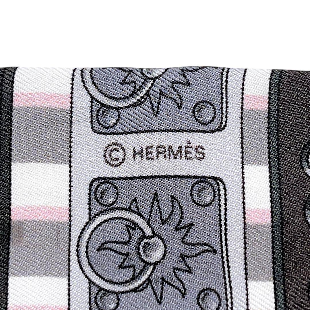 極美品 エルメス ツイリー スカーフ コリエドシアン ピンク グレー レディース