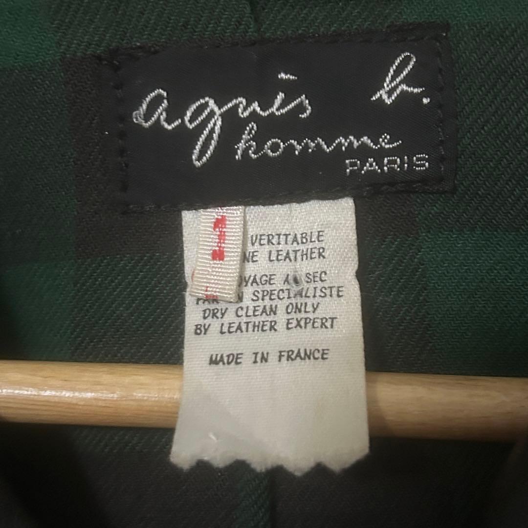 90s agnes b. homme レザージャケット 裏地チェック フランス製
