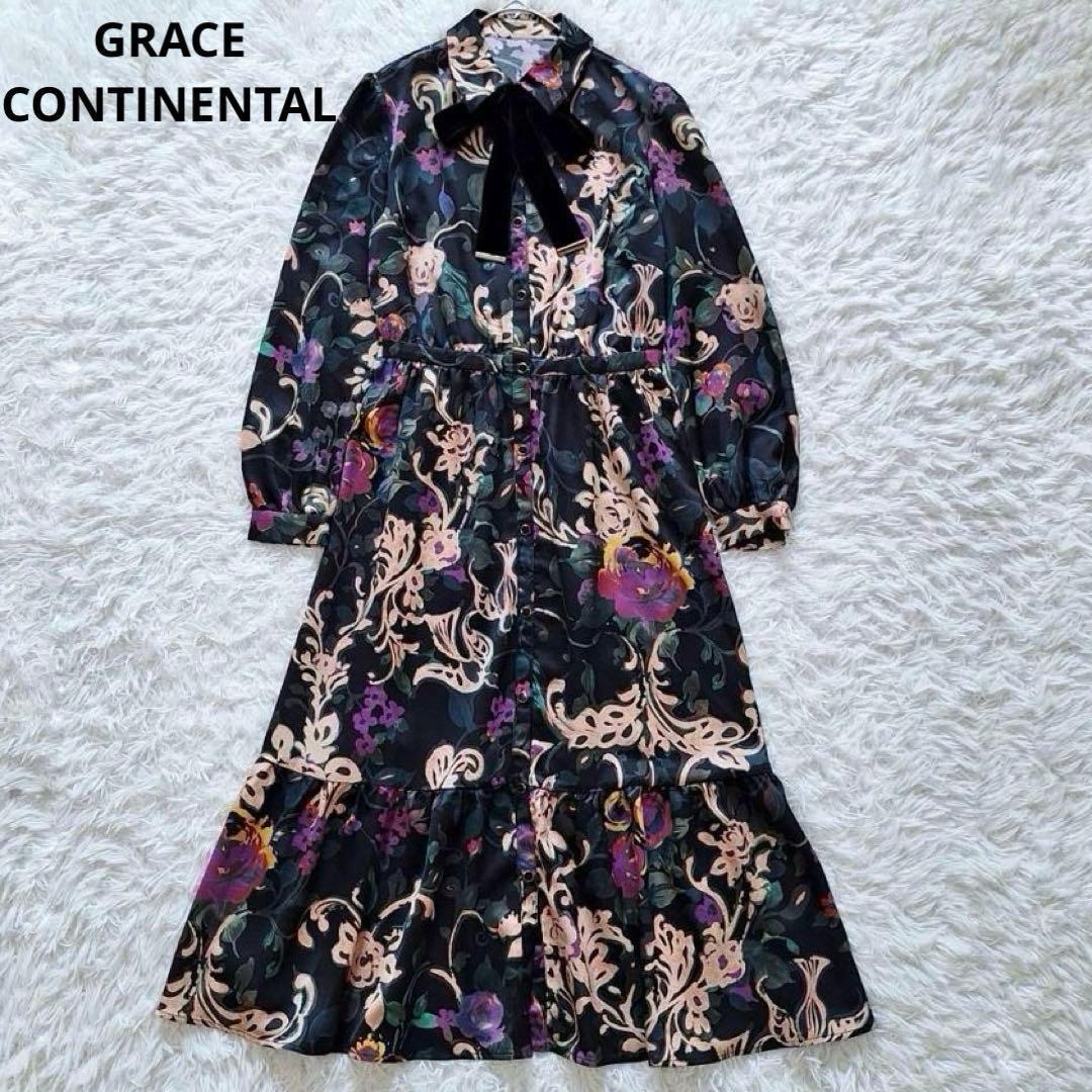 美品✨グレースコンチネンタル ローズオーナメントプリントワンピース 花柄ドレス