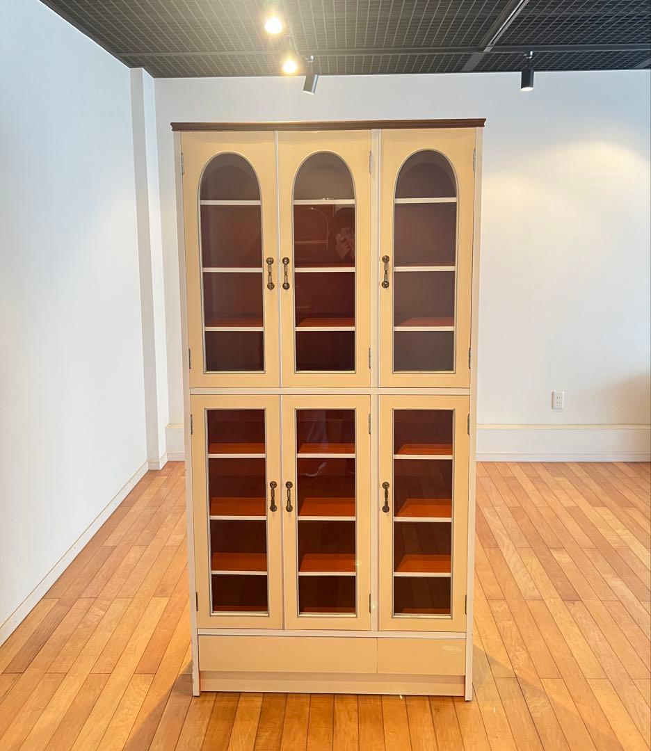 昭和レトロ レトロポップ 食器棚 ガラスキャビネット 木製 キッチン収納 古家具