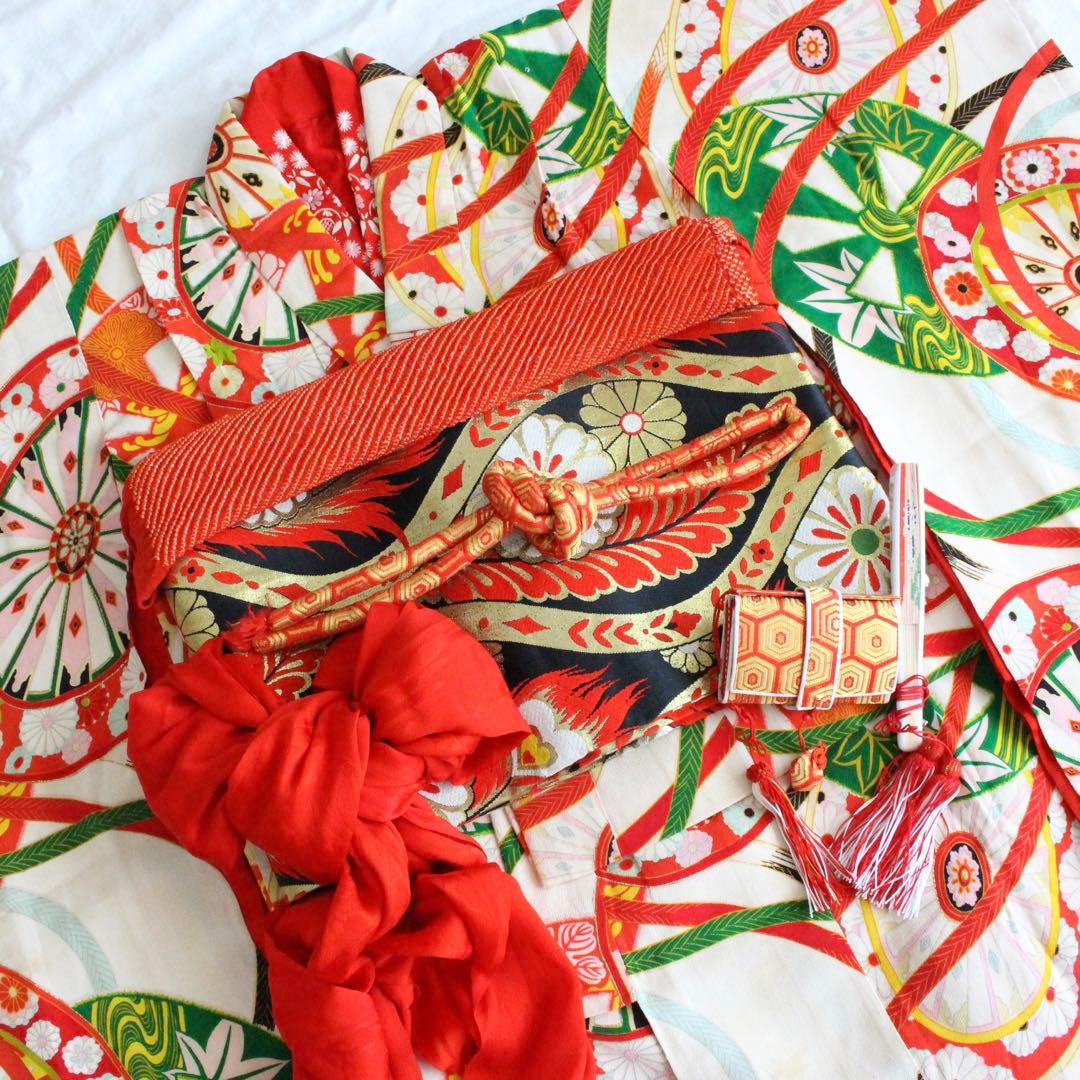 七五三 7歳 女の子 子供 アンティーク 着物 帯 セット