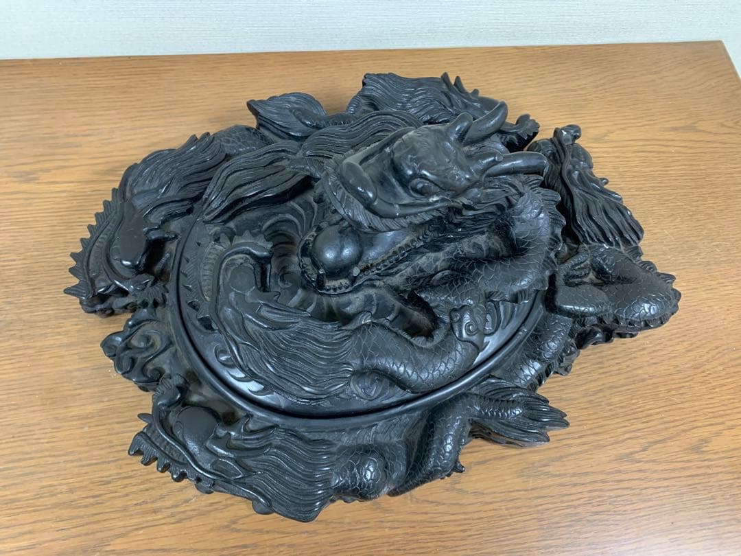 藍浦白雲石特製　硯石　龍　置物　すずり