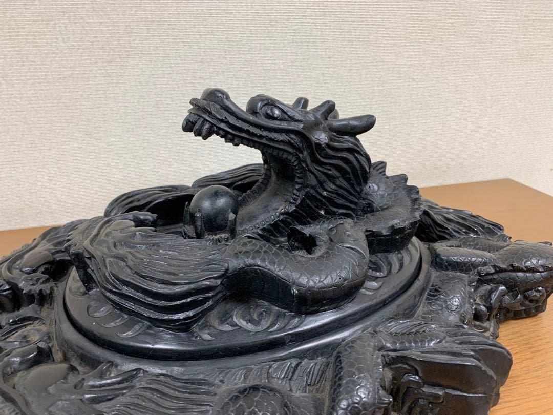 藍浦白雲石特製　硯石　龍　置物　すずり