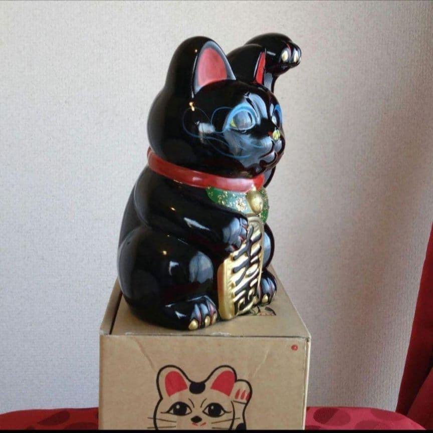 2/13迄限定値引✨厄除け招き猫》黒猫左手上げ6号手長·製作終了 ヴィンテージ