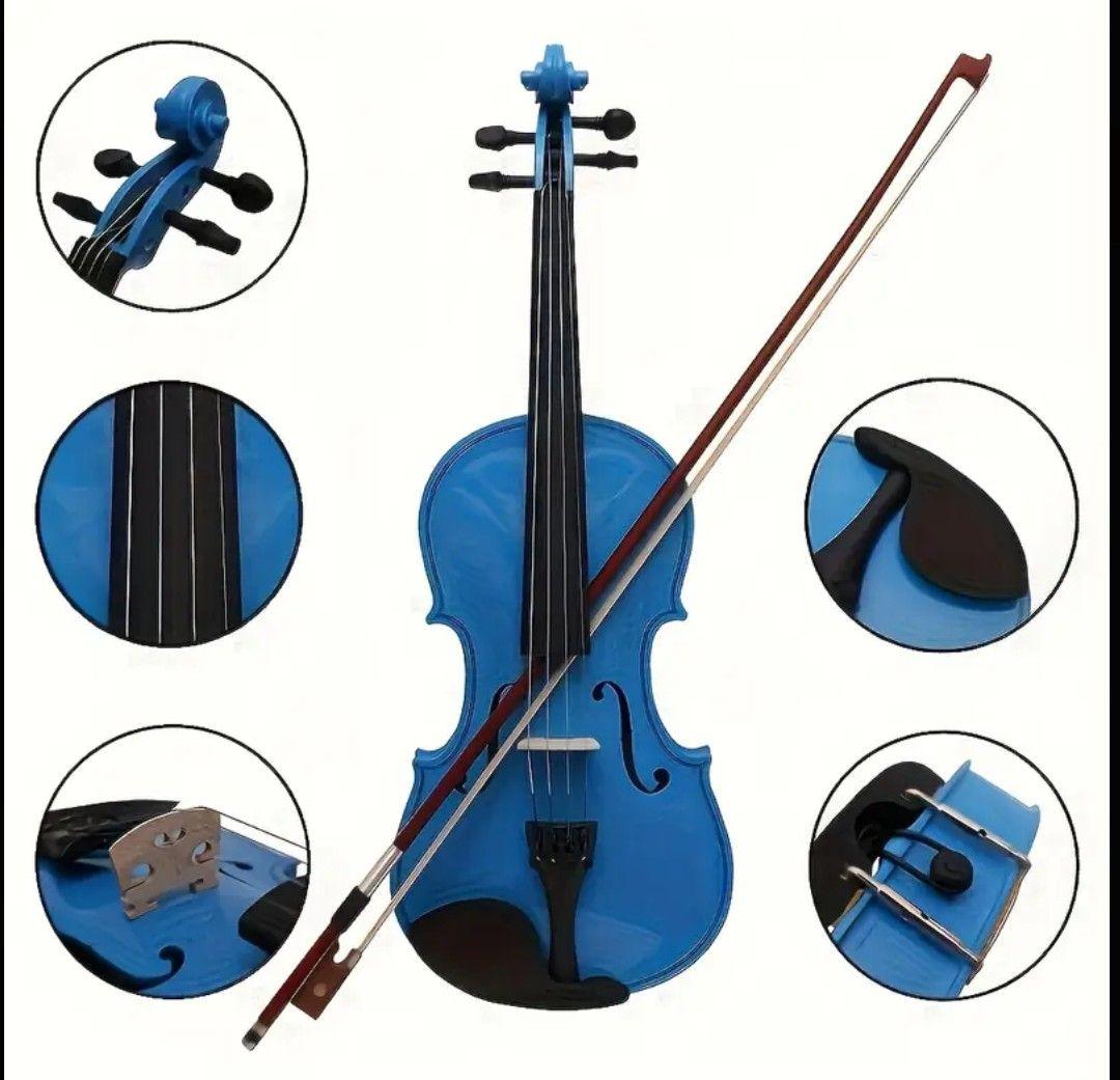 【モンジエ】 V10 バイオリン本体と弓、ケース付き　青色(写真3.4)