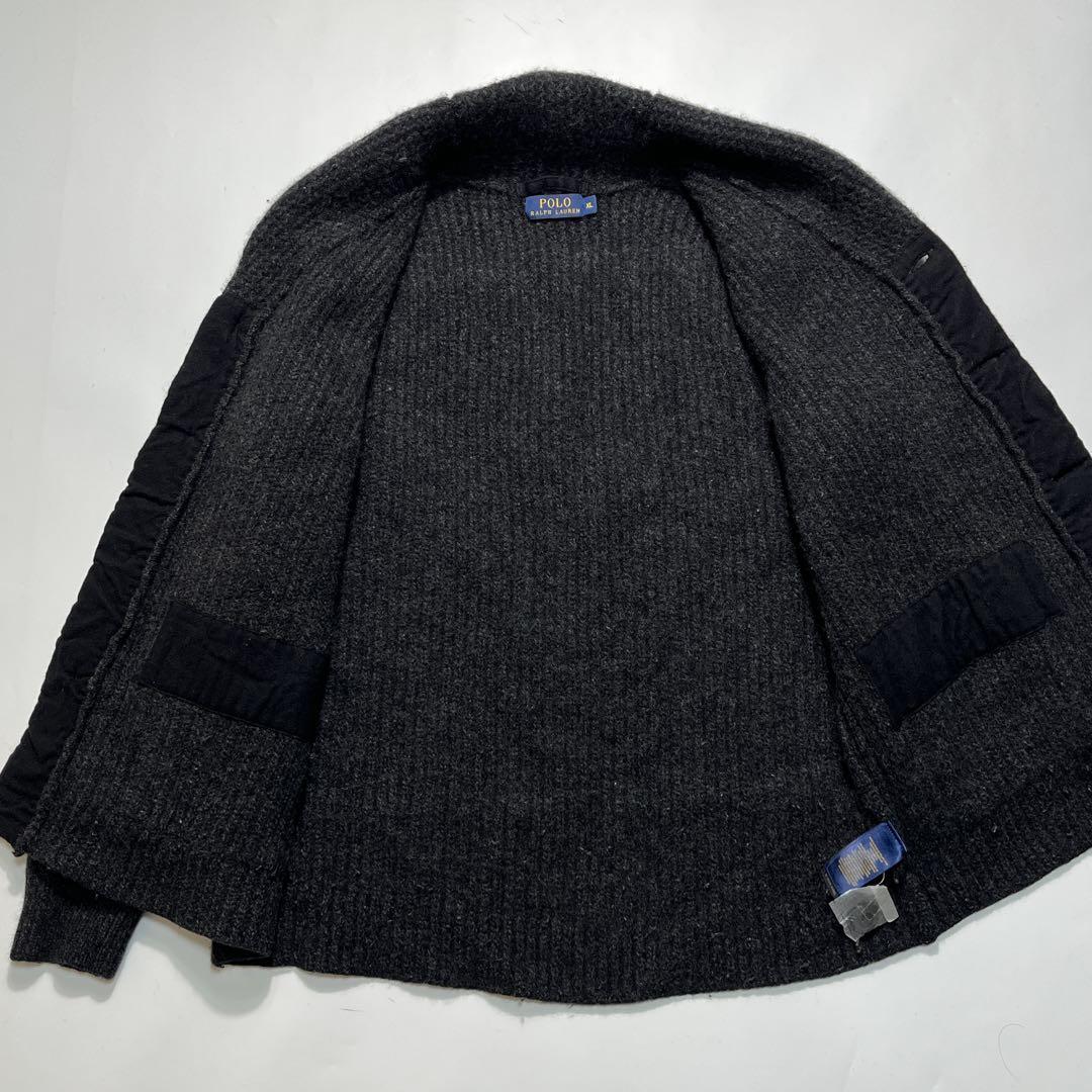 ラルフローレン カシミヤ混 カーディガン XL 黒 ショールカラー無地 7460