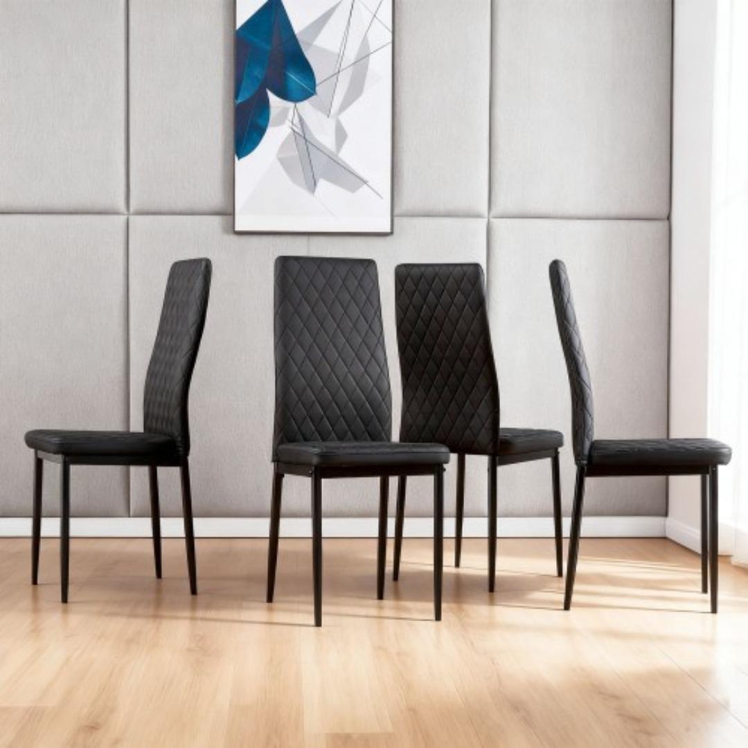 ダイニングチェア 4脚セット PUレザー イス 食卓椅子 菱形 レトロ 北欧