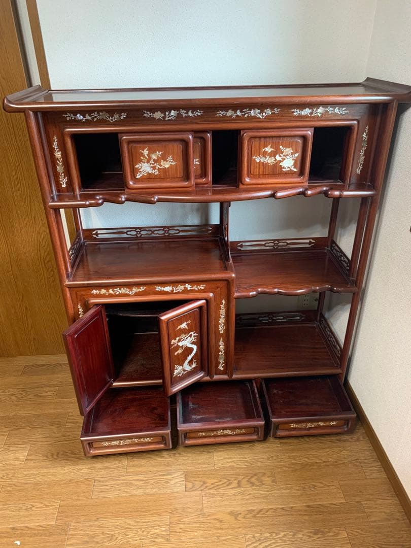 螺鈿細工 茶箪笥 シェルフ 茶棚 貝 古道具