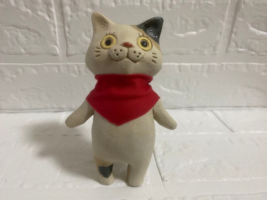 中古品【猫の置物】2匹セット☆布施猫笑店☆三毛猫☆