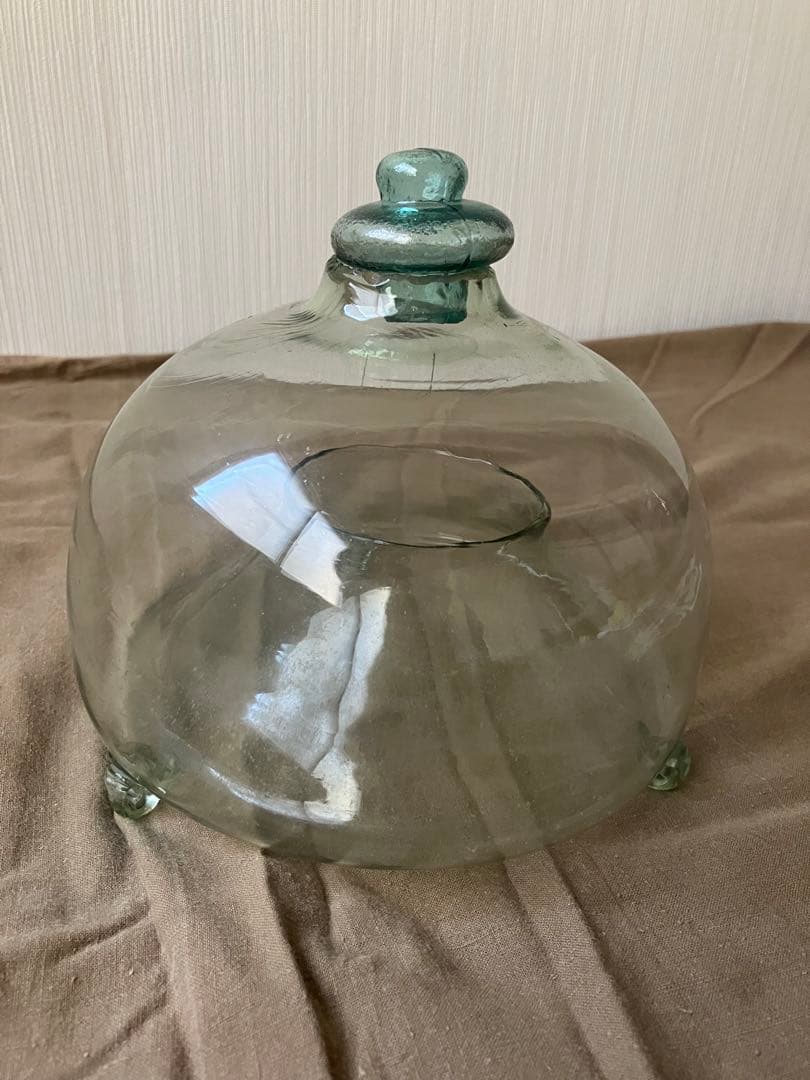 ガラス製ハエ取り器　蓋付き　古道具