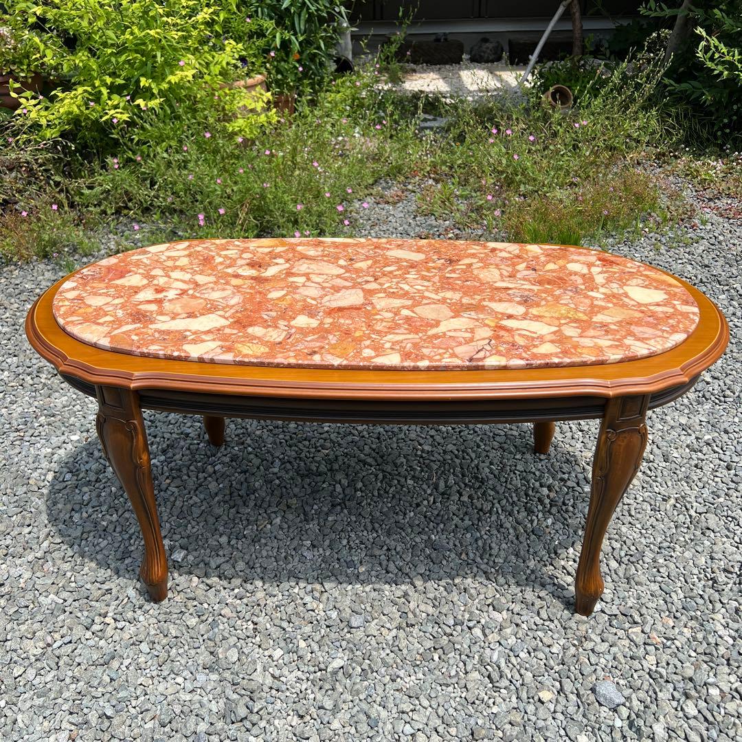 イタリア家具 大理石 センターテーブル ローテーブル ロココ調 猫脚 楕円