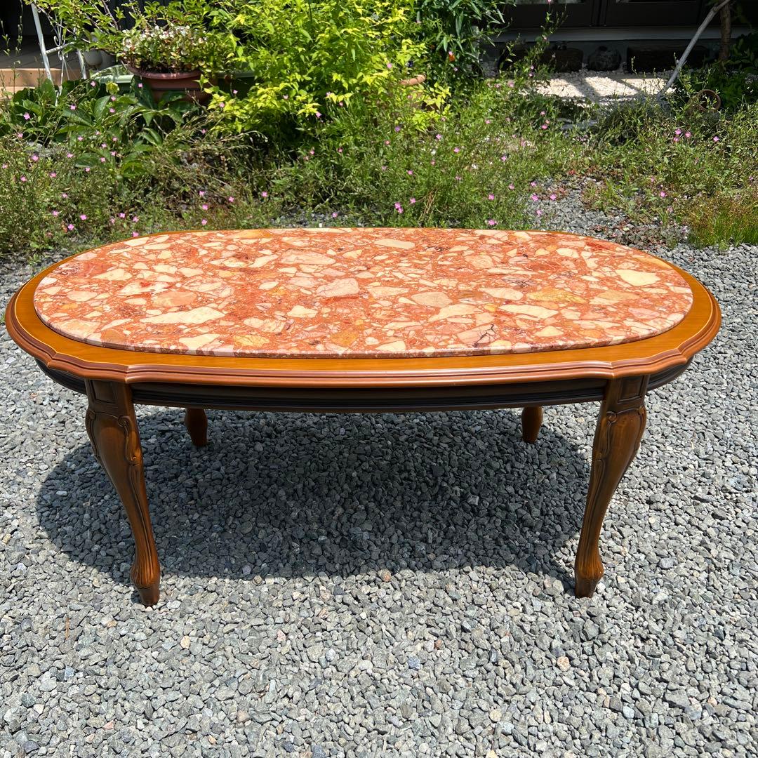 イタリア家具 大理石 センターテーブル ローテーブル ロココ調 猫脚 楕円
