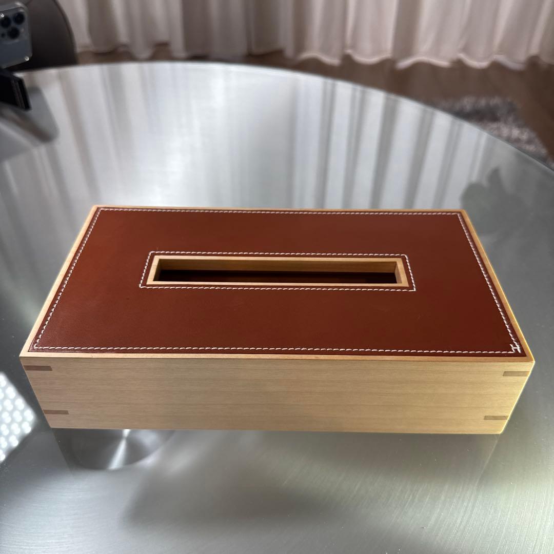 HERMES 木製レザー ティッシュボックス