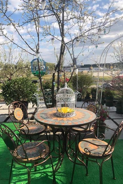 お家でもお庭でも♪向日葵のようなテーブルガーデンチェア椅子２つの３点セット