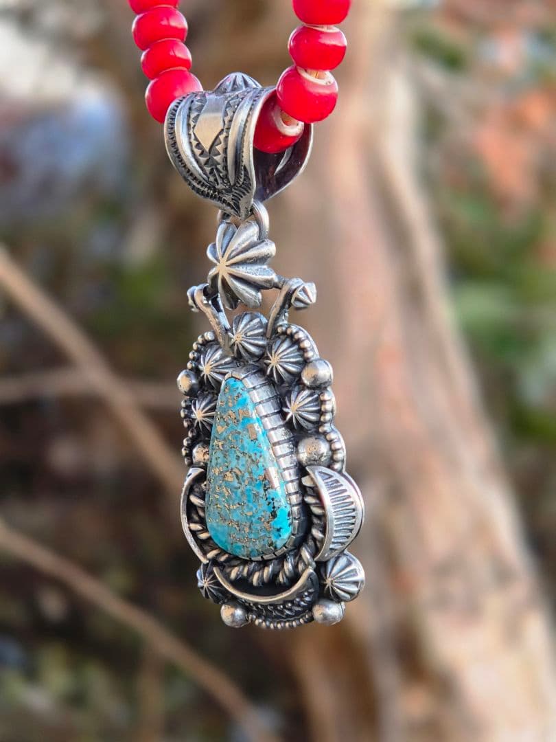 ハイグレード　ペルシャン　ターコイズ　インディアンジュエリースタイル　ペンダント