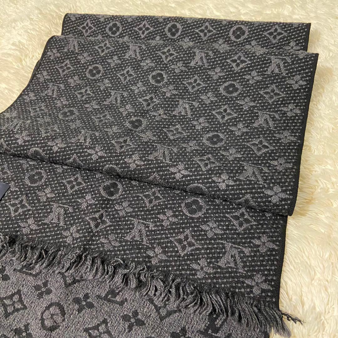 【極美品】LOUIS VUITTON ルイヴィトン モノグラム マフラー グレー
