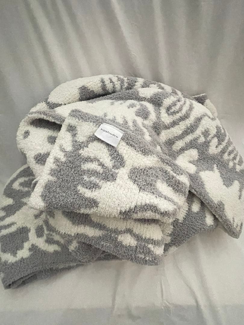 【kashwére】抽象模様 ブランケット グレー・ホワイト