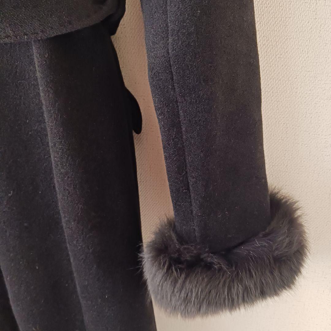 美品 MATERIA ロングコート フォックスファー ウール アンゴラ素材 黒